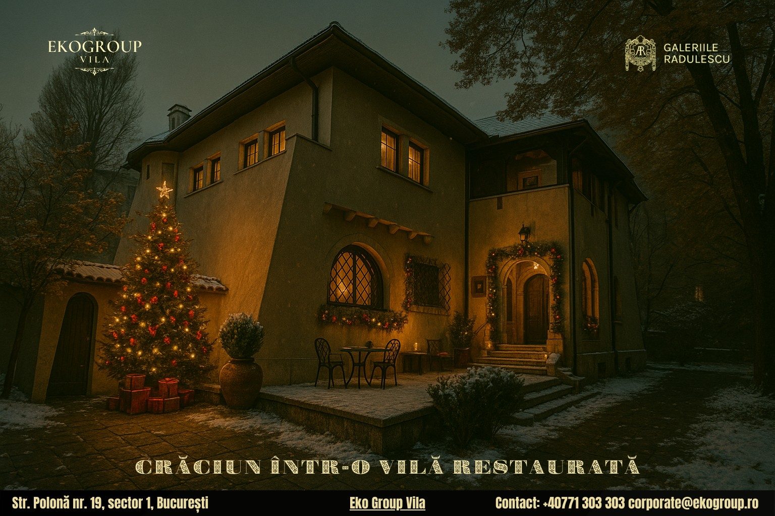 Poveste de Crăciun în eleganța anilor ’30: magia sărbătorilor la fosta Casă Tătărăscu, actuala Eko Group Vila