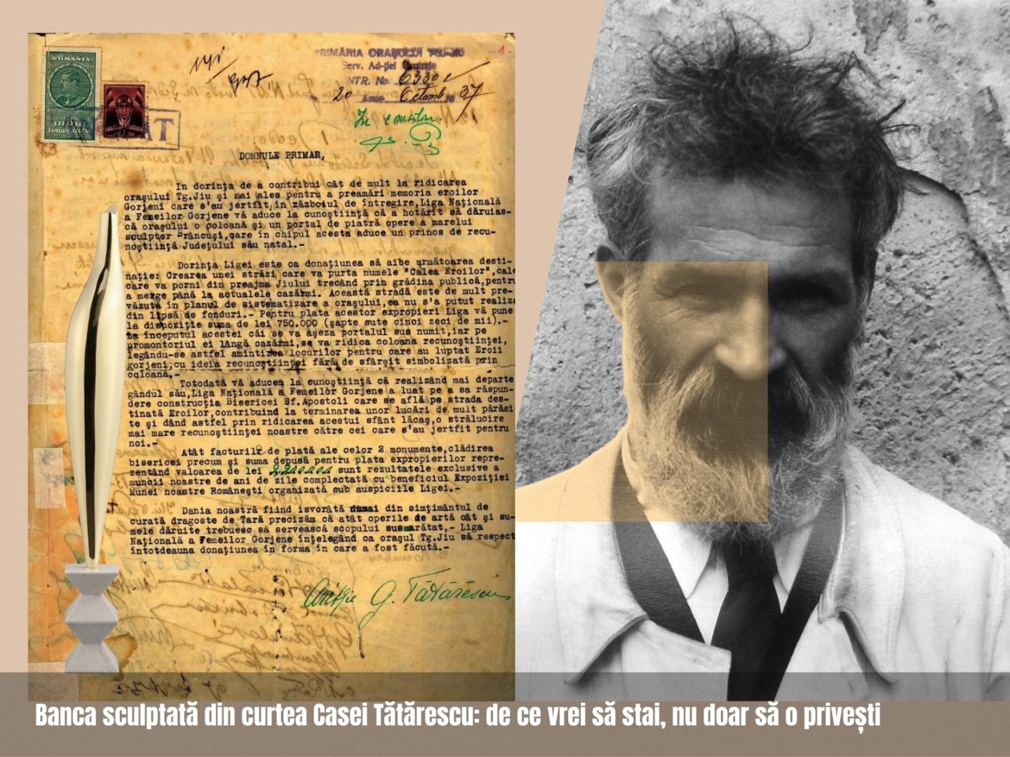 Banca sculptată din curtea Casei Tătărescu: de ce vrei să stai, nu doar să o privești